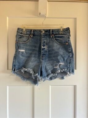We The Free Distressed Medium Blue High-Rise Jean Shorts